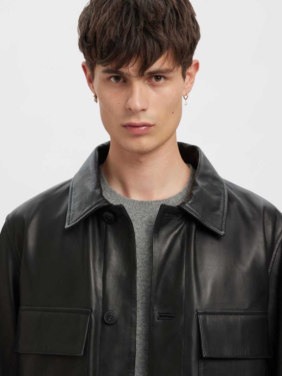 Carousel image - BUTTONED LEATHER JACKET, Black | 6