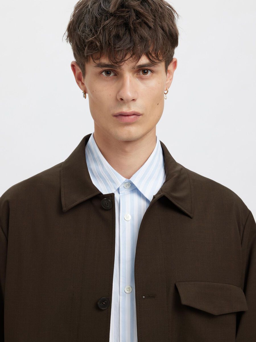 Carousel image - RELAXED FIT OVERSHIRT, Dark Brown Melange | 6