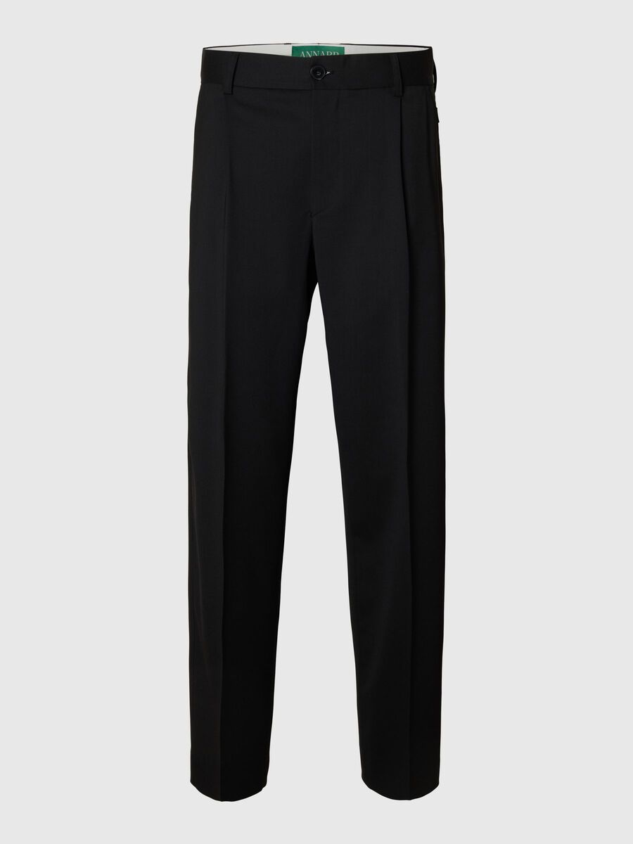 Carousel image - WOOL BLEND LOOSE-FIT TROUSERS, Black | 3