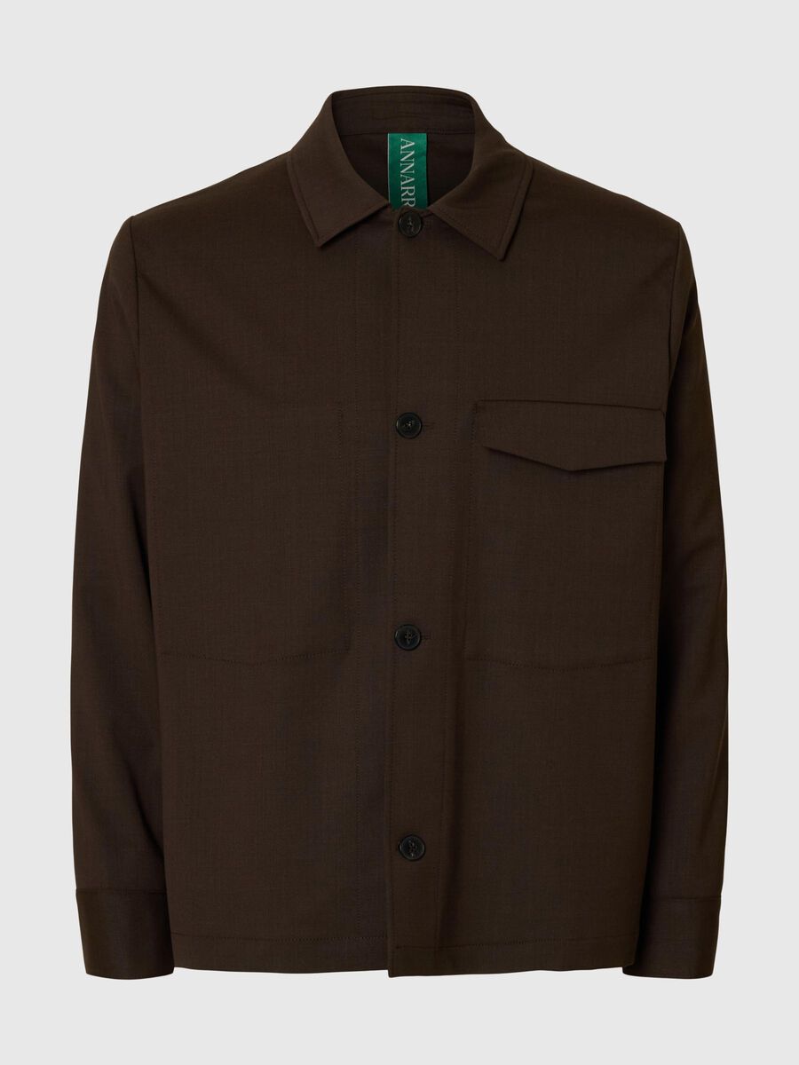 Carousel image - RELAXED FIT OVERSHIRT, Dark Brown Melange | 3