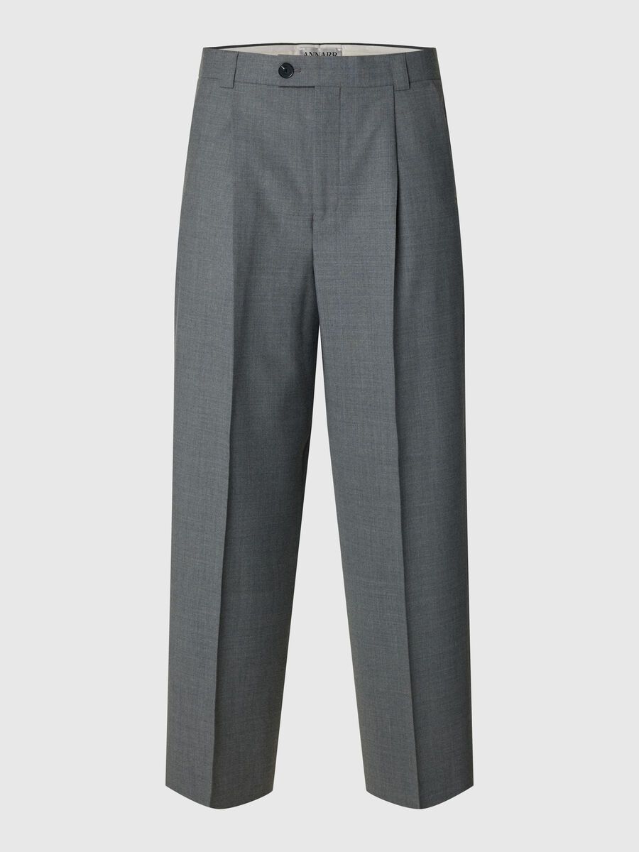 Carousel image - WOOL BLEND LOOSE-FIT TROUSERS, Light Grey Melange | 3