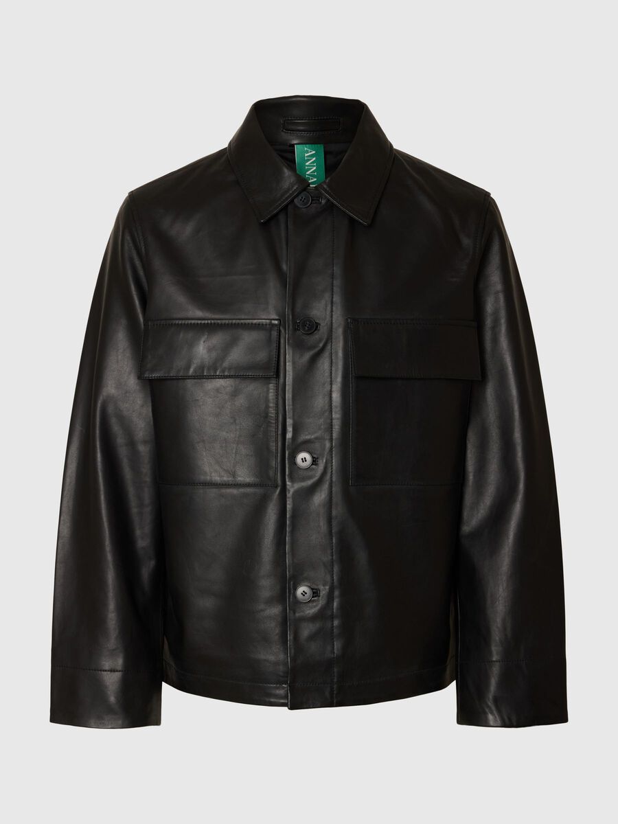 Carousel image - BUTTONED LEATHER JACKET, Black | 3