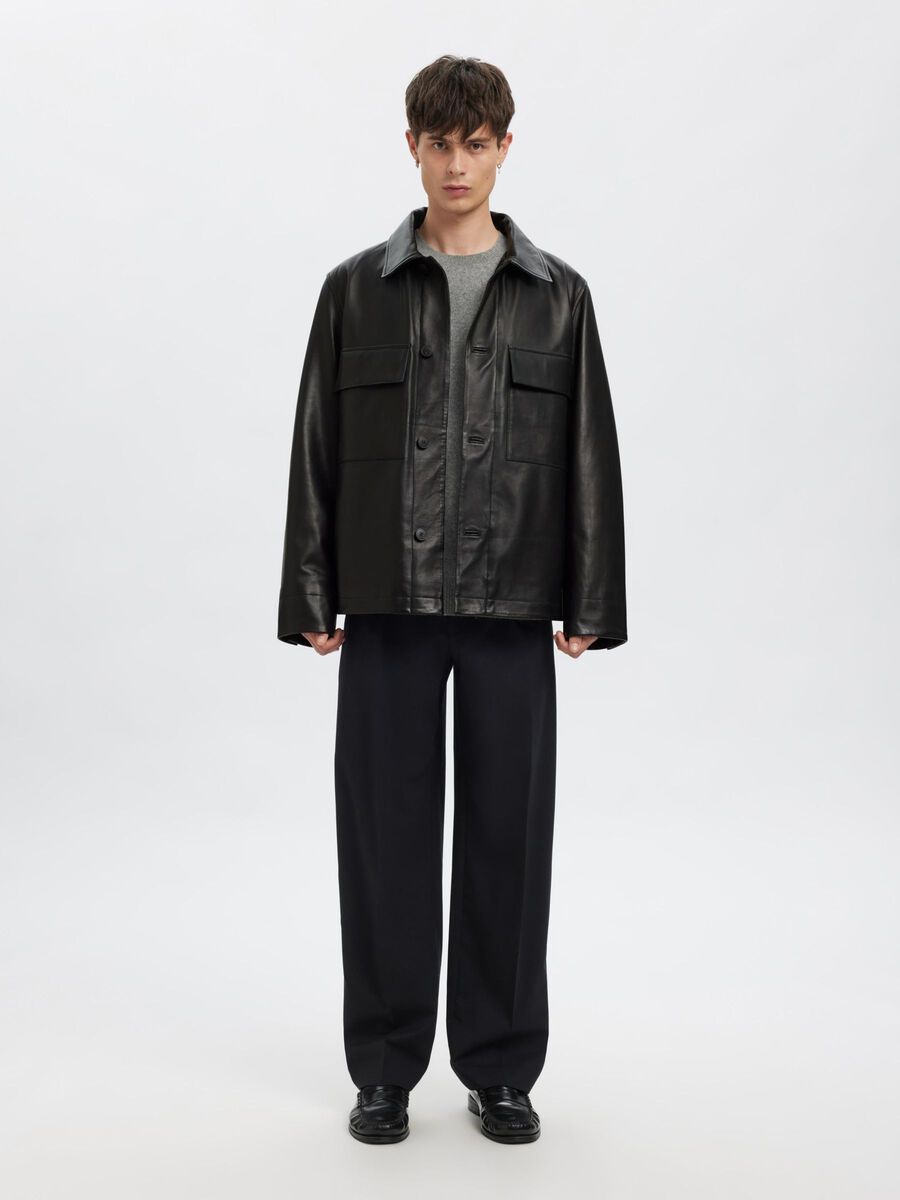 Product tile image - LEATHER  JACKET, Black | 16097988_Black
