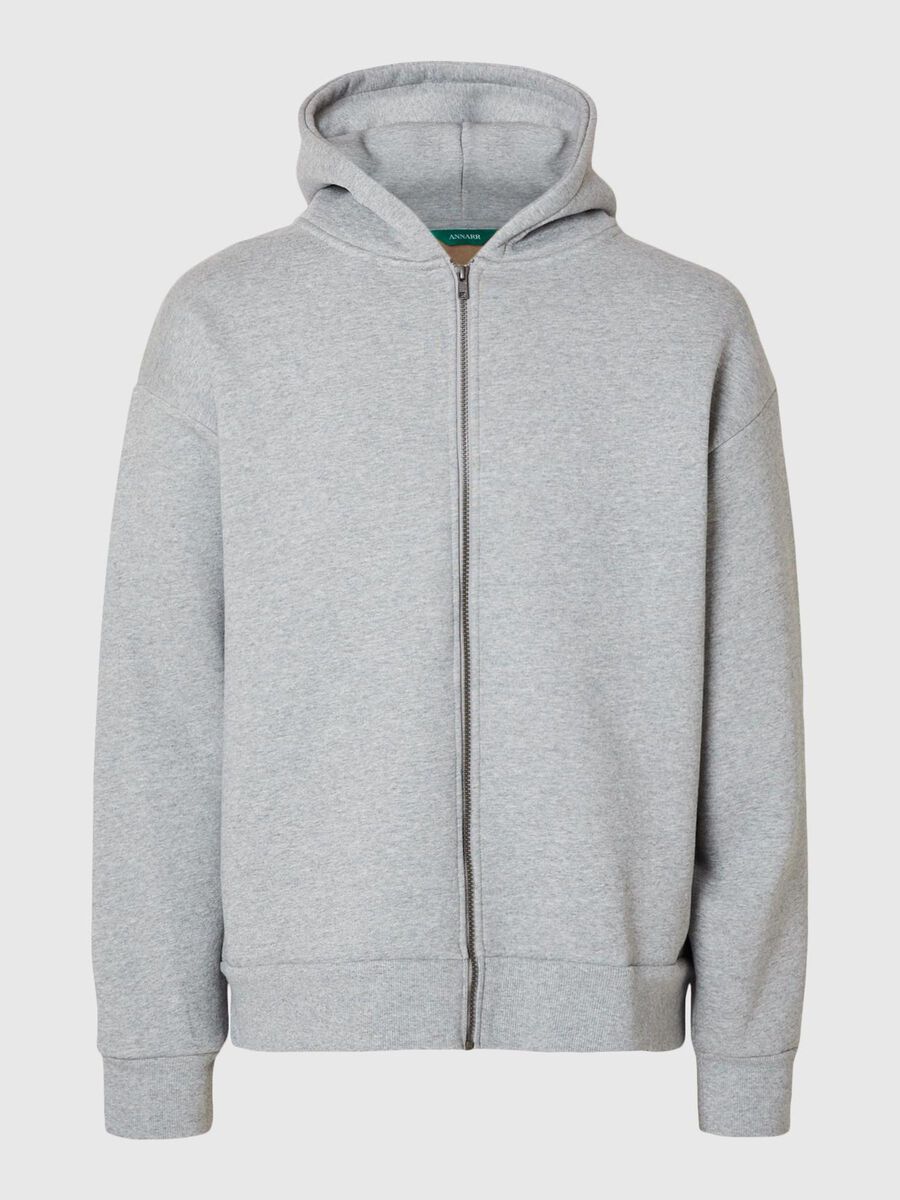 Carousel image - ZIPPED HOODED SWEATSHIRT, Grey Melange | 3