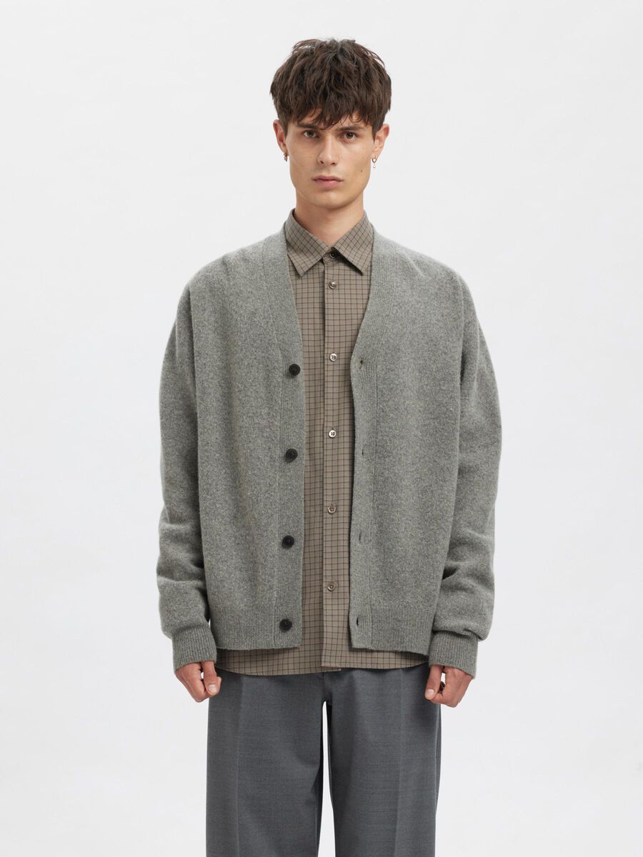 Carousel image - REGULAR FIT WOOL CARDIGAN, Medium Grey Melange | 2