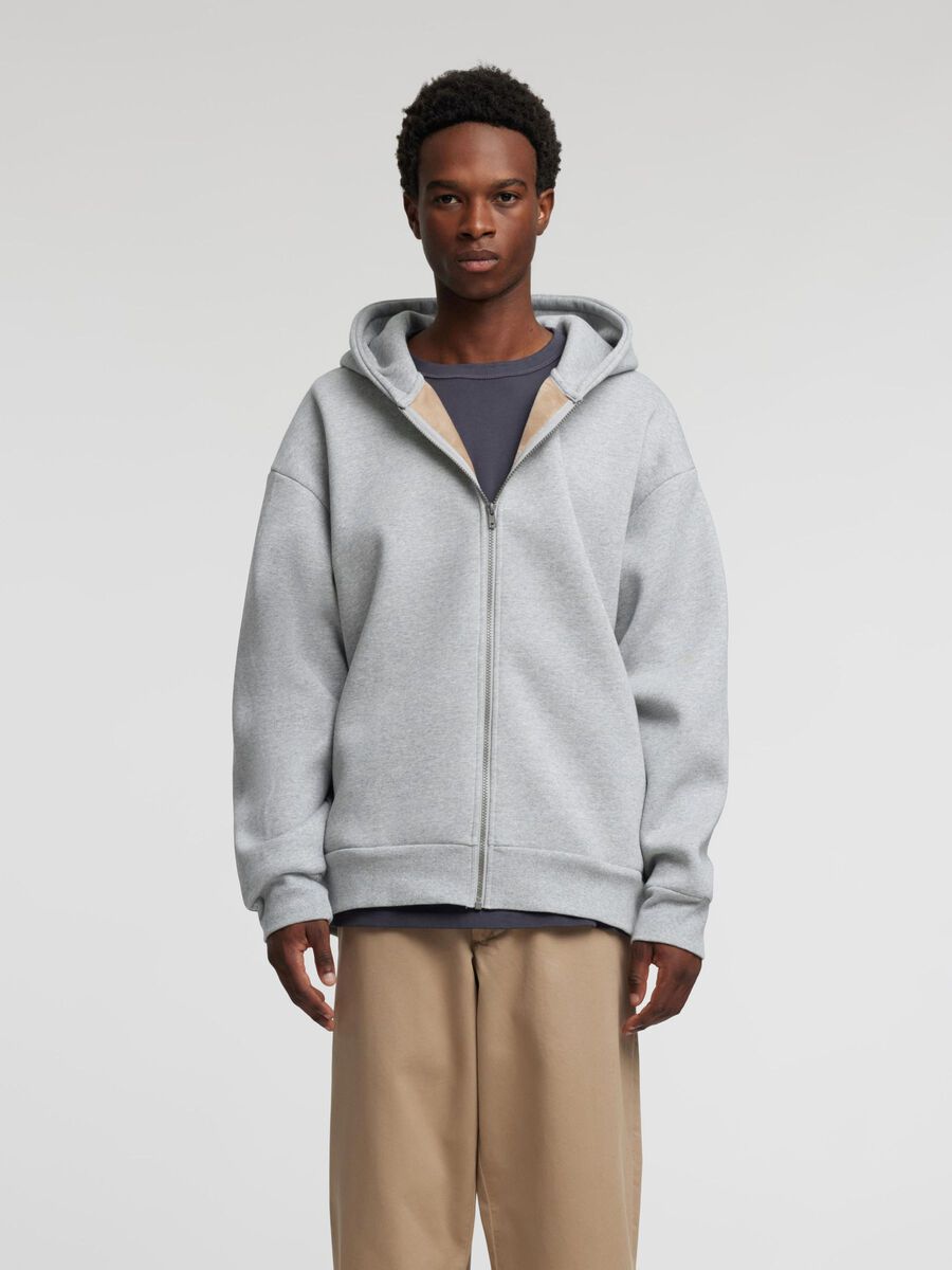Selected ZIPPED HOODED SWEATSHIRT, Grey Melange, highres - 16095237_GreyMelange_003.jpg